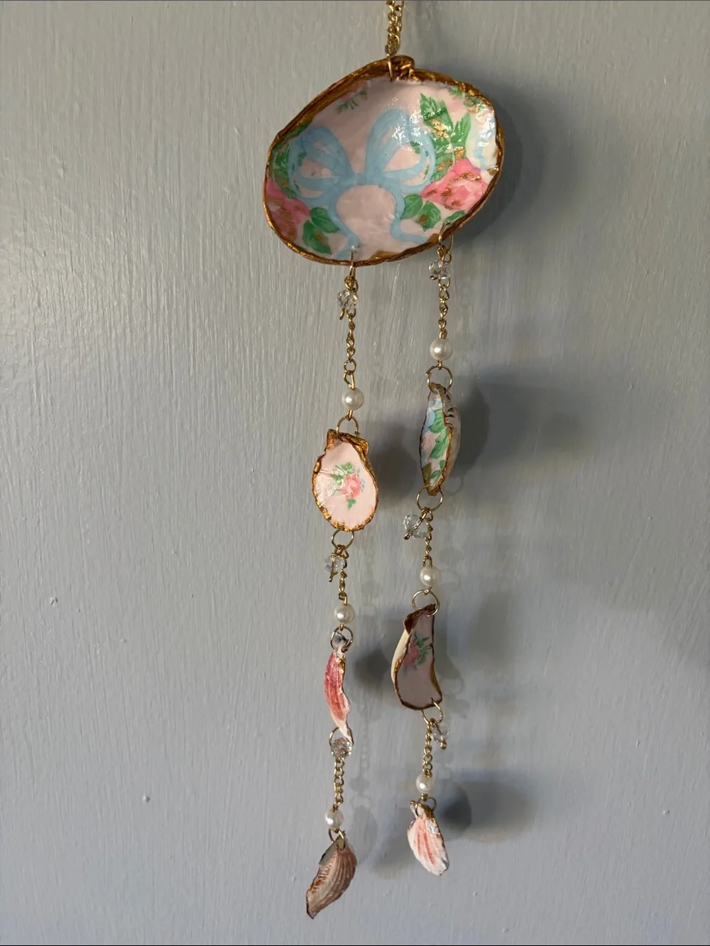 Hand Crafted Pink & Blue Painted Shell Wall Hanging